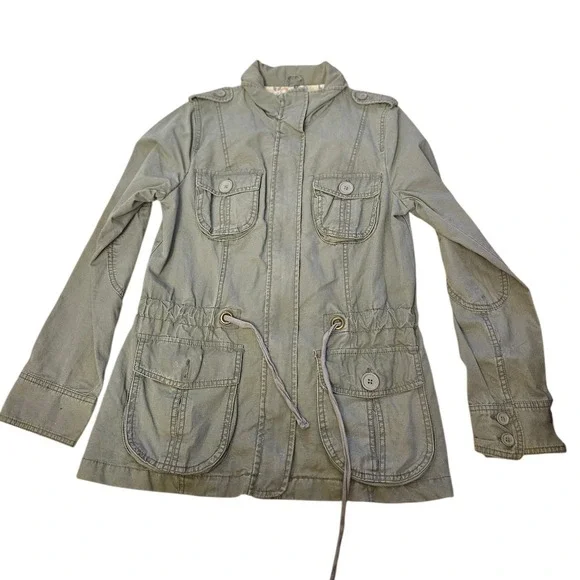 Mossimo Supply Co Green Utility Jacket Drawstring Waist Pockets Button Front - Picture 5 of 8